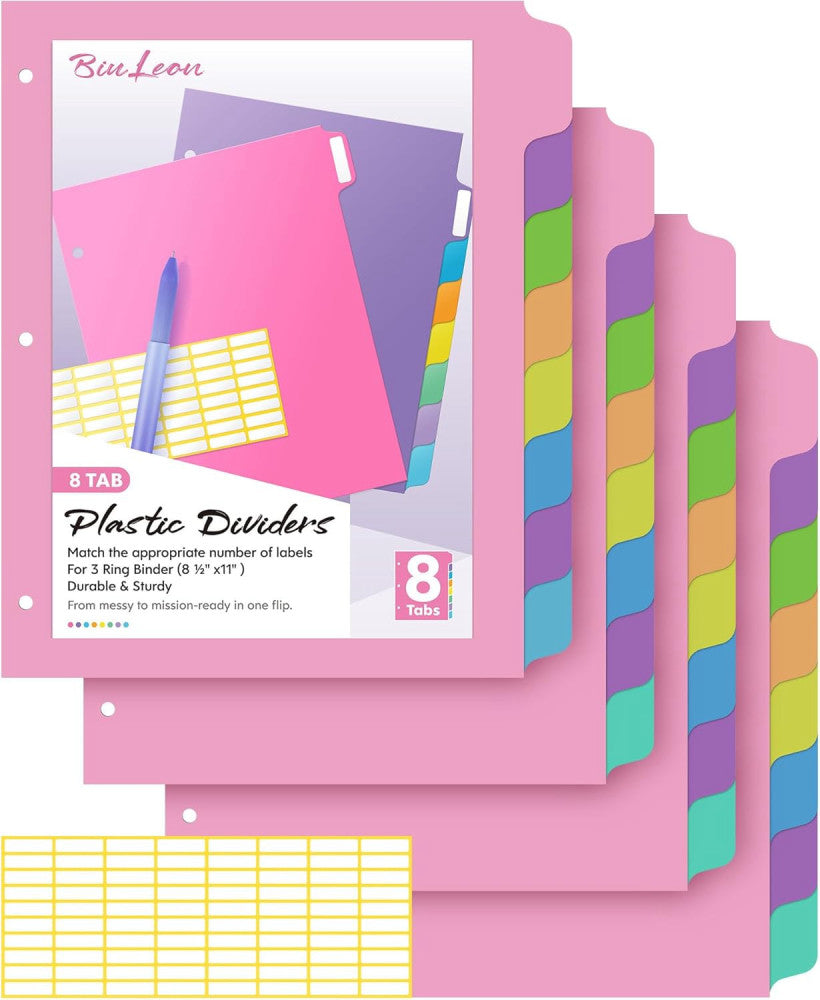 [32Pcs/4Set- 8 Tab] Binder Dividers with Tabs, Plastic Dividers for 3 Ring Binde