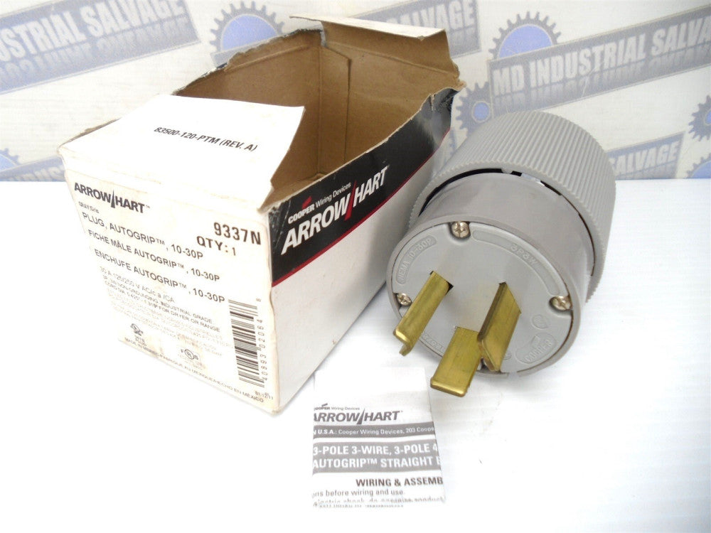 EATON ARROW HART Autogrip PLUG 10-30P PART # 9337N 30A, 125/250VAC (NEW in BOX)