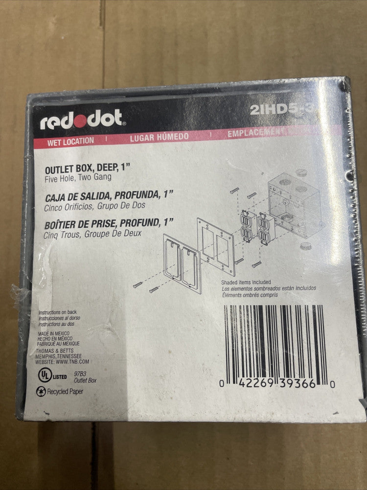 2IHD5-3 R-DOT 3/4-INCH HUB SIZE FIVE-OUTLETS TWO GANG DEEP UNIVERSAL BOX