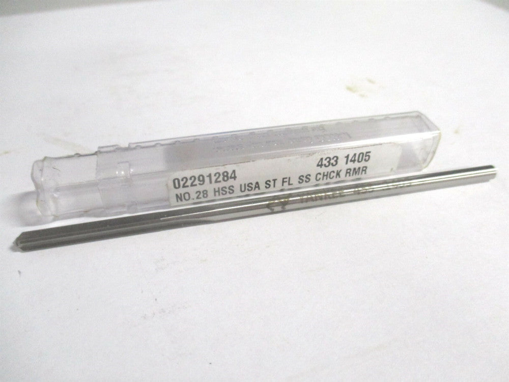 (433-0.1405) #28 x 1" x 4" OAL Straight Shank HSS 4-Flute Chucking Reamer 