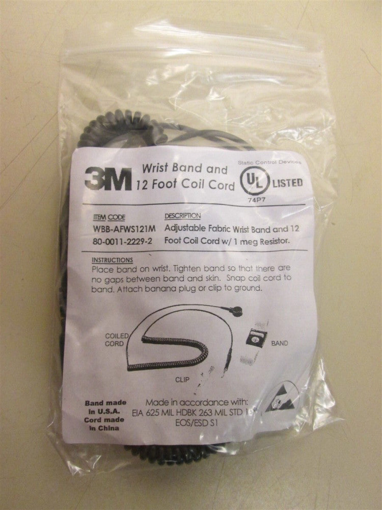 3M WBB-AFWS121M Adjustable Static Control Wrist Strap 12 ft Cord 1 Conductor NEW