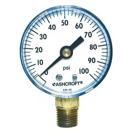 Ashcroft 20W1005ph02l100# Industrial Pressure Gauge, 0 To 100 Psi, 2 In Dial,