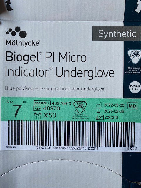 (50 Pair) Molnlycke 48970 Biogel PI Micro Indicator Underglove Size 7 Exp 2/2025