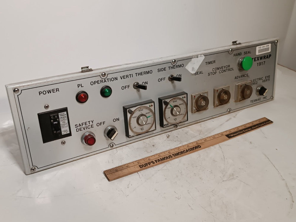Texwrap 1917 shrink wrapper control panel & wiring assembly, Texmac, as shown