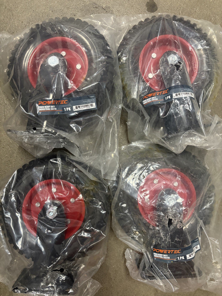 POWERTEC 6 Inch Caster Wheels, Heavy Duty Fixed Plate Casters with Rubber Knobby
