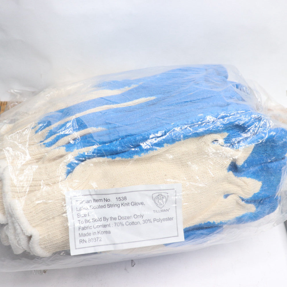(12-Pairs) Tillman Economy String Knit Blue Latex Coated Gloves Large 1538
