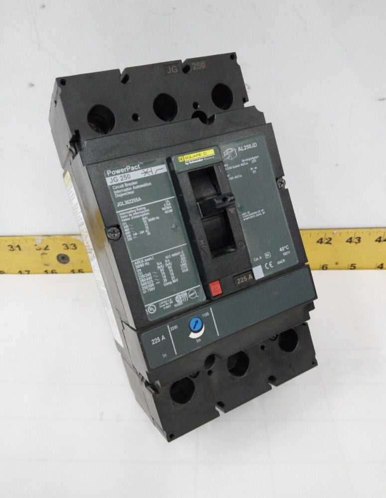 SQUARE D POWERPACT 225 AMP CIRCUIT BREAKER 600 VAC / 250 VDC 3 POLE  JGL36225SA