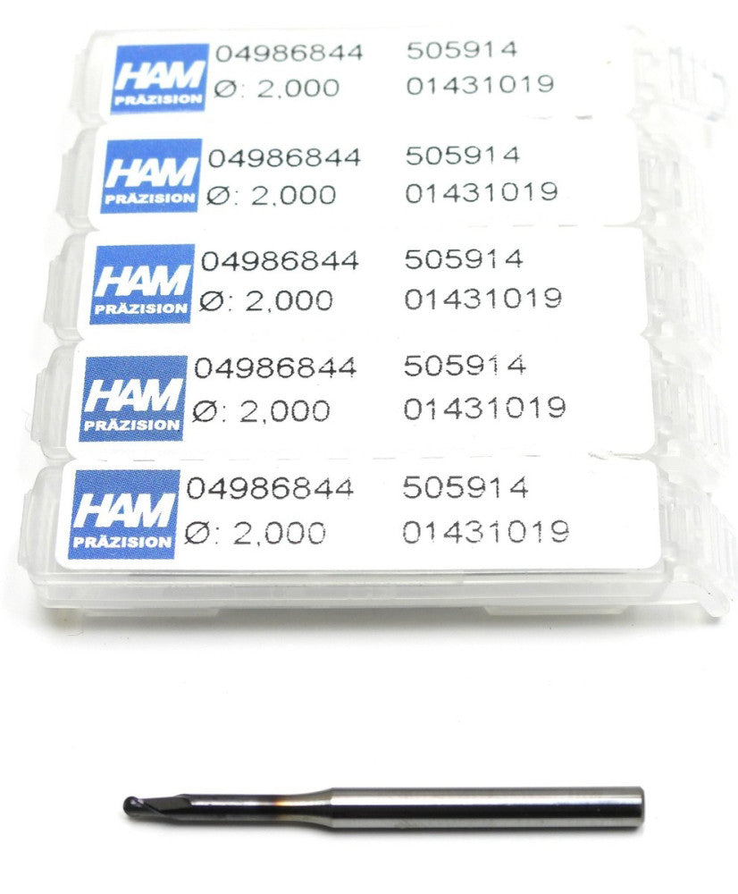 5pcs HAM Precision 505914 2.000 mm, 3mm Shank, 38mm O.A.