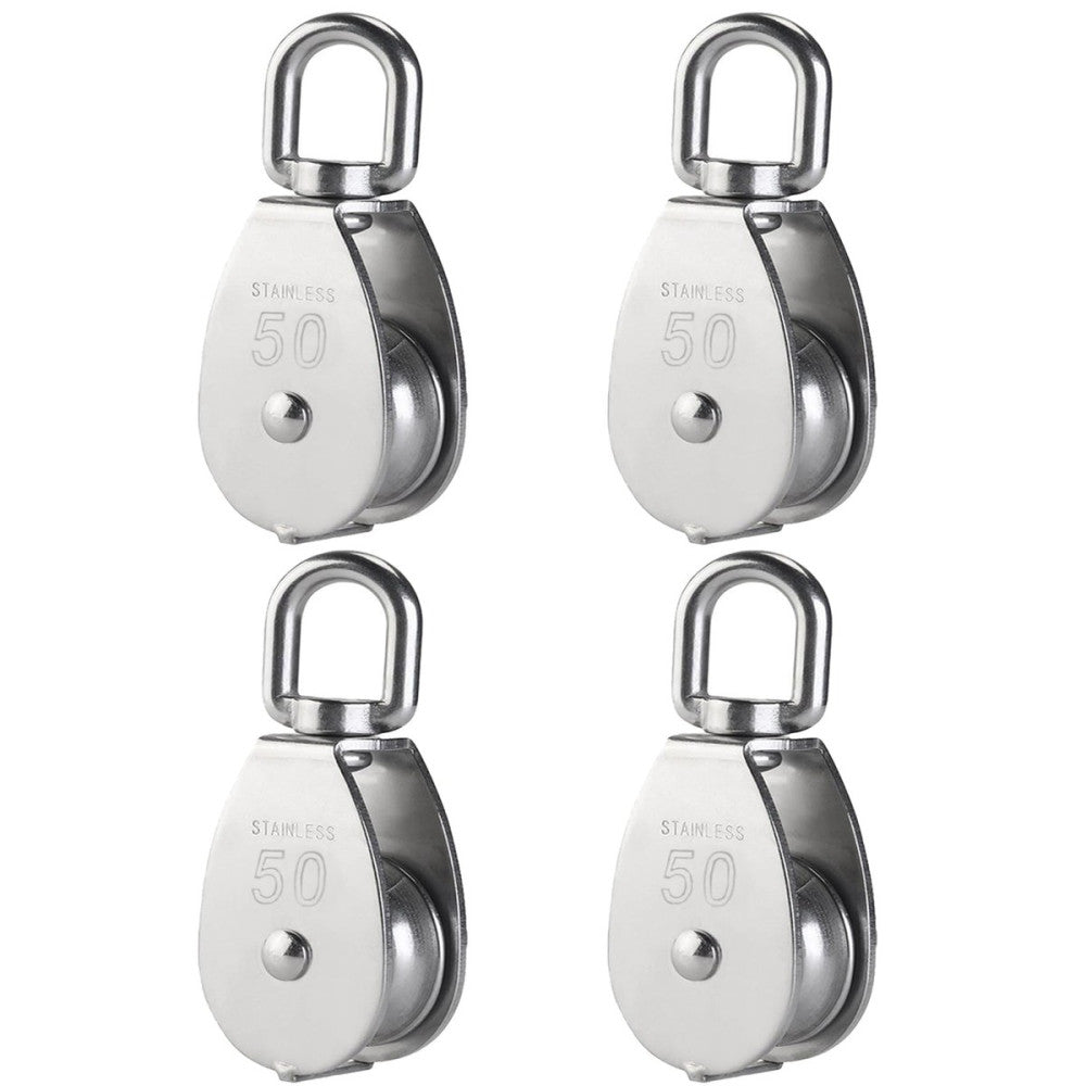 ,4Pcs 304 Stainless Steel M50 Silver Single Pulley Block Wire Rope Hanging Wi...
