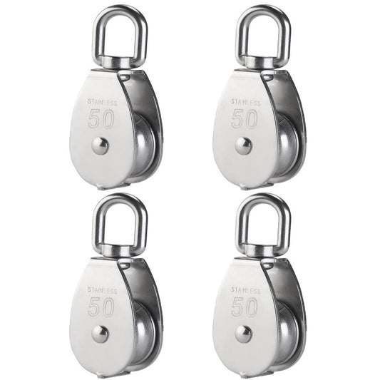 ,4Pcs 304 Stainless Steel M50 Silver Single Pulley Block Wire Rope Hanging Wi...