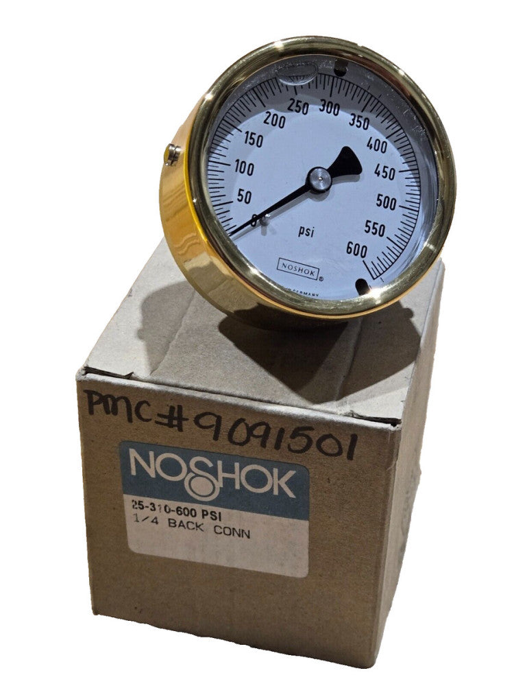 NoShok 25-310-600 Liquid Filled Pressure Gauge 600 PSI 1/4" NPT NEW