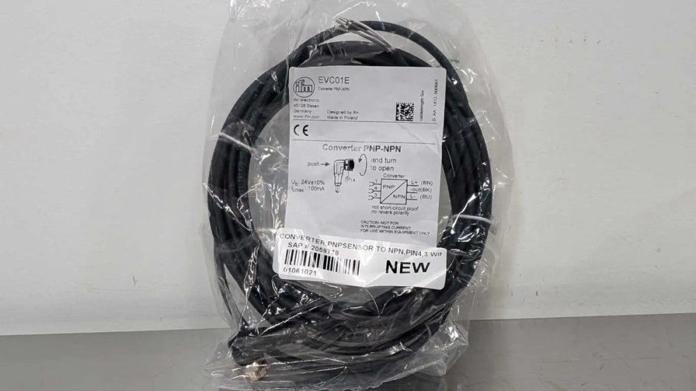 IFM Efector EVC01E Cordset Converter PNP-NPN 5m M12 Black 4 Pin Female 4 Wire 22