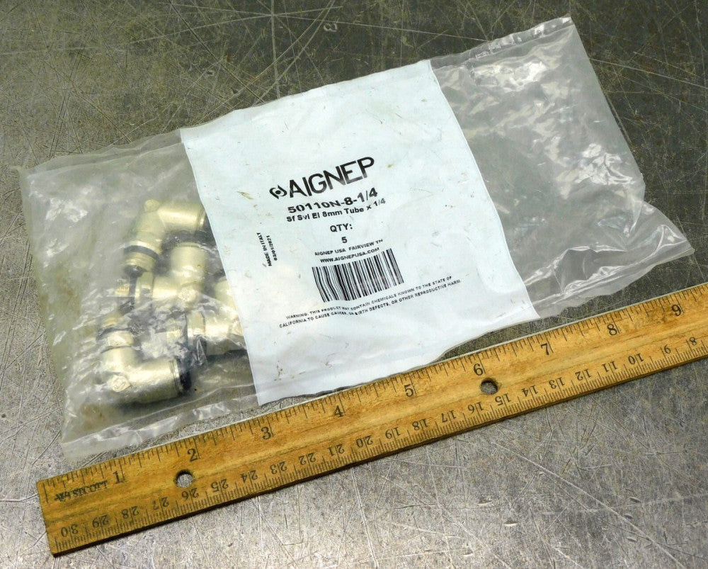 Aignep 50110N-8-1/4 Swivel Elbow Fitting 6mm Tube x 1/4" Lot of Five (5)
