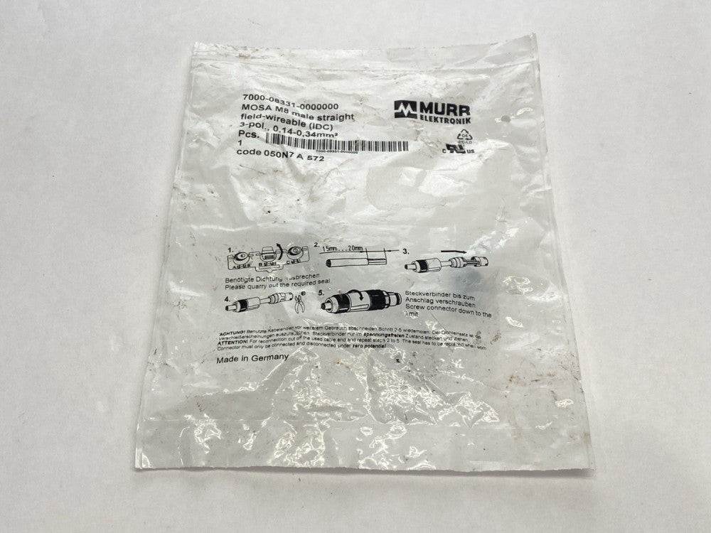 Murr Elektronik 7000-08331-0000000 Field Wireable Circular Connector Male M8 3-P