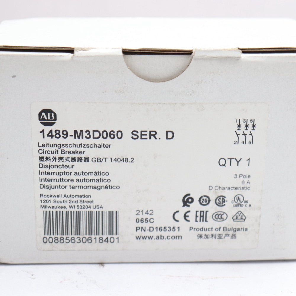 Allen Bradley Miniature Circuit Breaker 480Y/277V 3-Pole 6 Amp 1489-M3D060