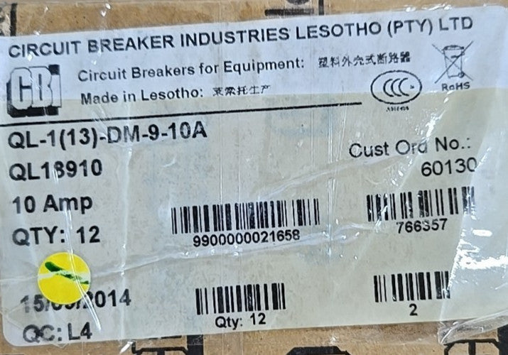 CBI Box of 12 QL18910 10 Amp 1 Pole Circuit Breaker
