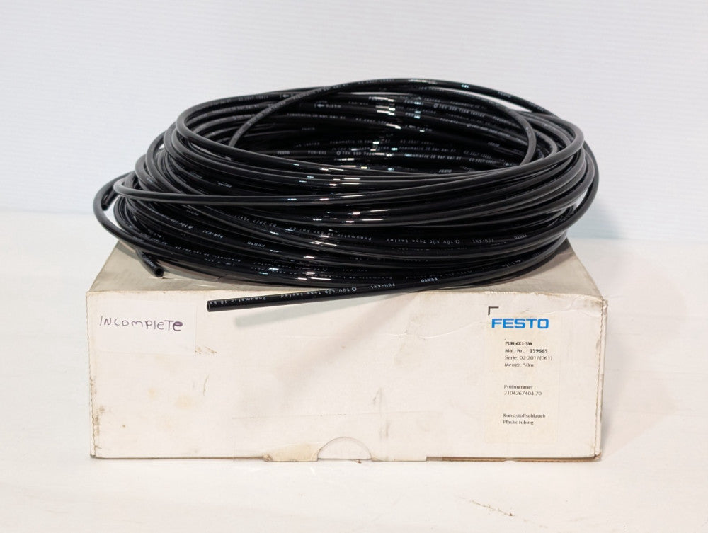 Festo PUN-6X1-SW Plastic Tubing, 159665, 50m, Pneumatic 10 Bar, TÜV, SÜD, Black