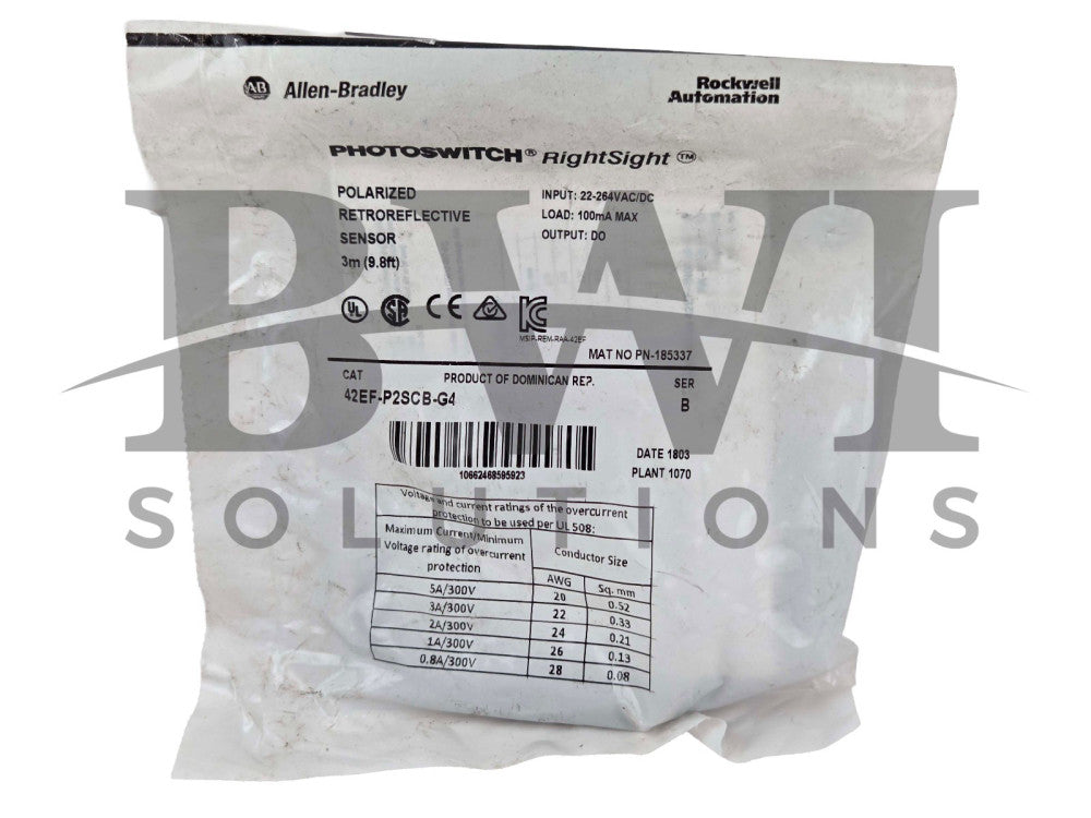 SEALED Allen Bradley 42EF-P2SCB-G4 /B Retroreflective Sensor 3M, 42EFP2SCBG4