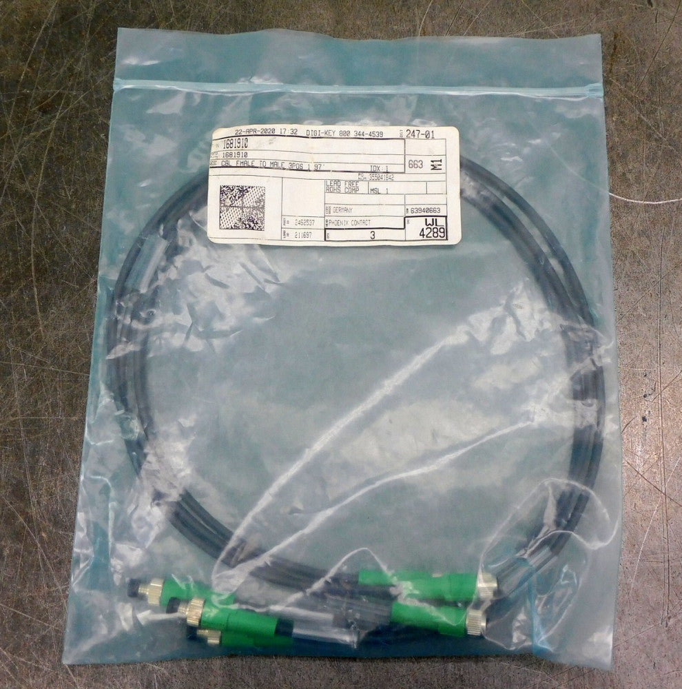 Phoenix Contact 1681910 3 Position Connector Cable Male-Female Lot of Three (3)