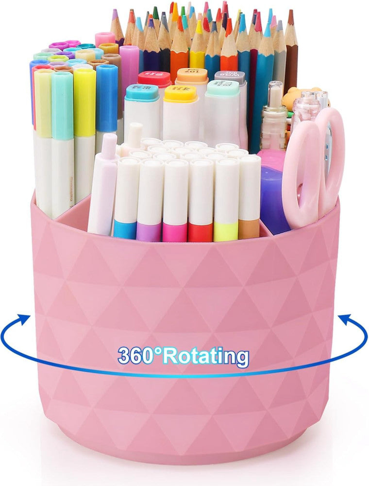 Desk Organizer, 360-Degree Rotating Pencil Pen Holders For Desk, Diamond Pattern