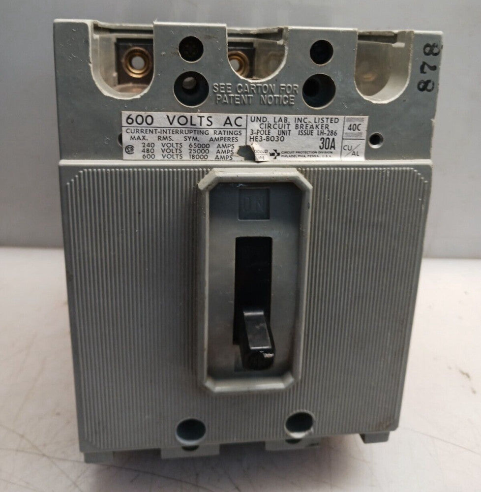 ITE 30 AMP CIRCUIT BREAKER 3 POLE 600 VAC 25kA @ 480 VAC  HE3-B030