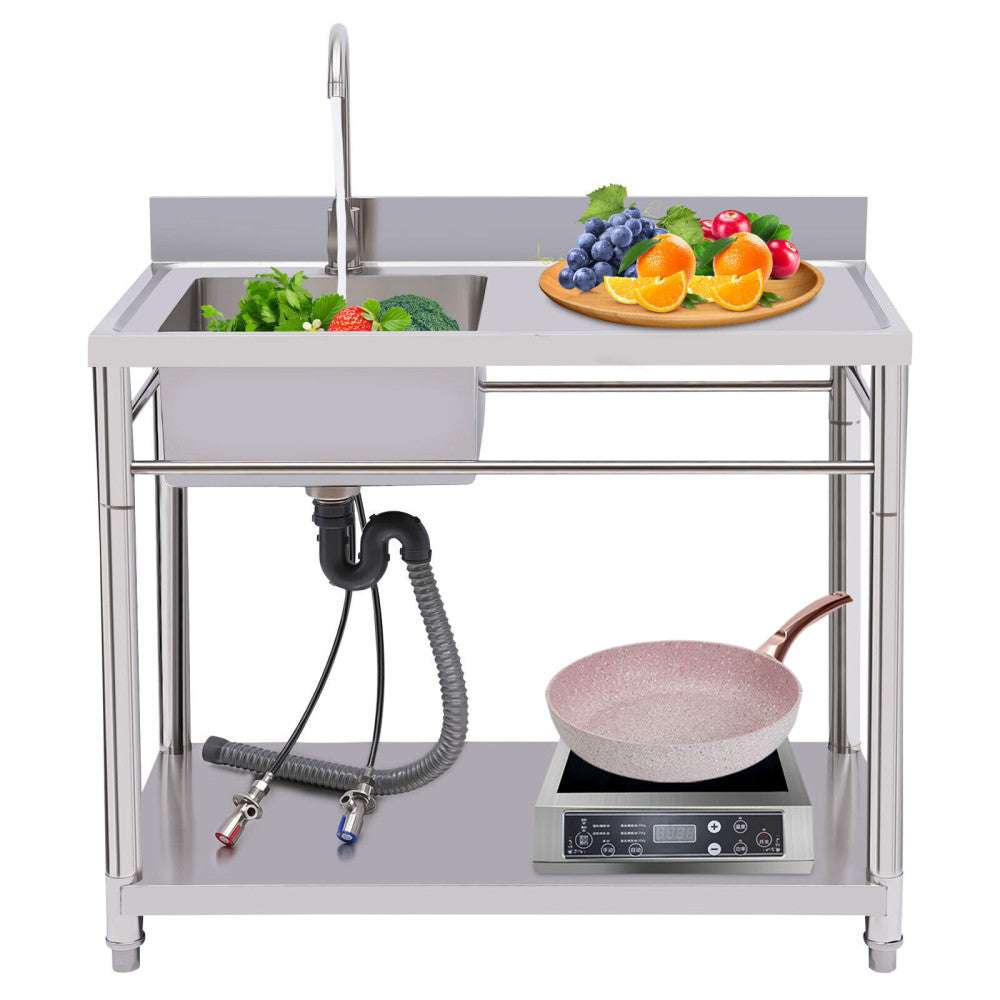 1 Compartment Commercial Sink Kitchen Utility Sink Prep Table Stainless Steel 