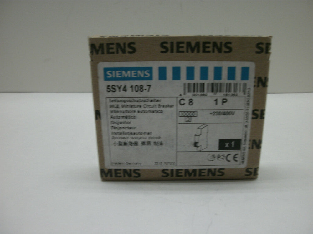 SIEMENS 5SY4 108-7 MINIATURE CIRCUIT BREAKER 8AMP 1 POLE ~230/400V C-CURVE NIB