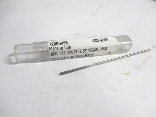 (72006455) 0.0645" x1/2" x 2-1/2" OAL HSS RH 4-Flute Chucking Reamer 