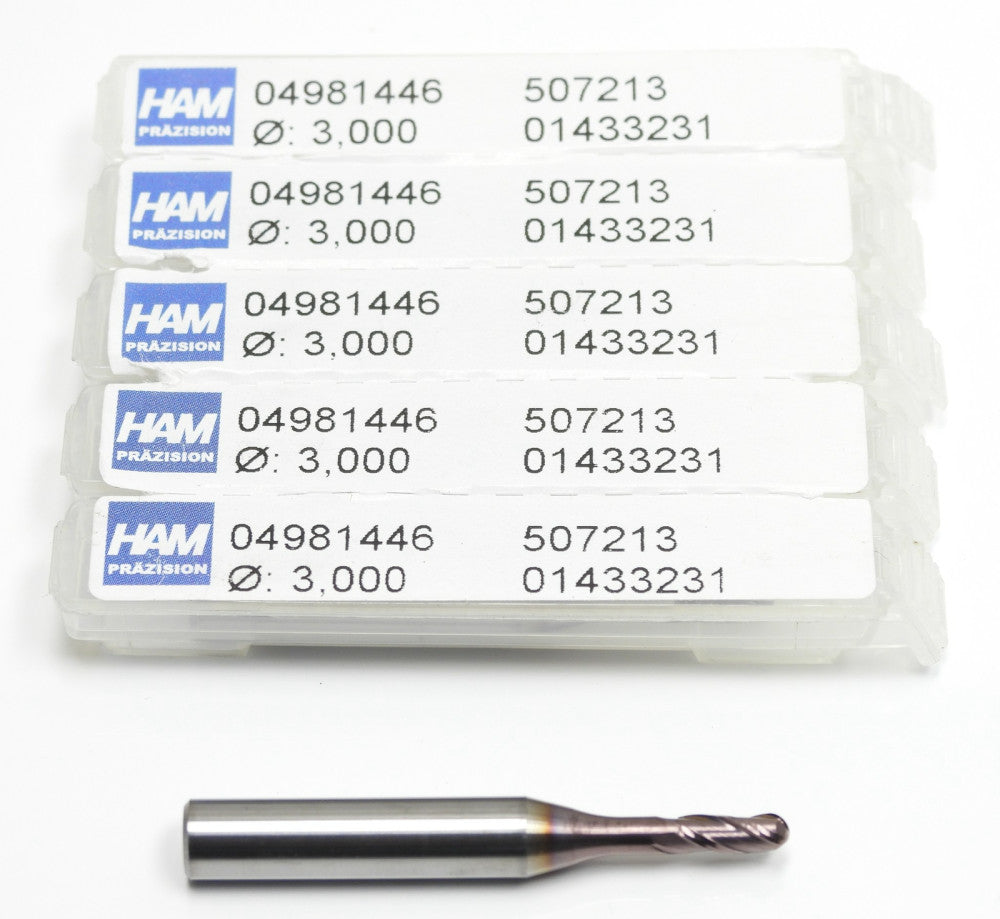 5pcs HAM Precision 04981446 507213 Micro Mill Bits 3.0 x 6 x 43.70mm
