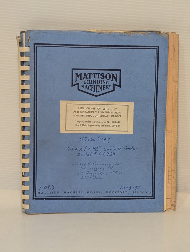 Mattison Machinery Hi Powered Precision Surface Grinder Set Up, Operation Manual