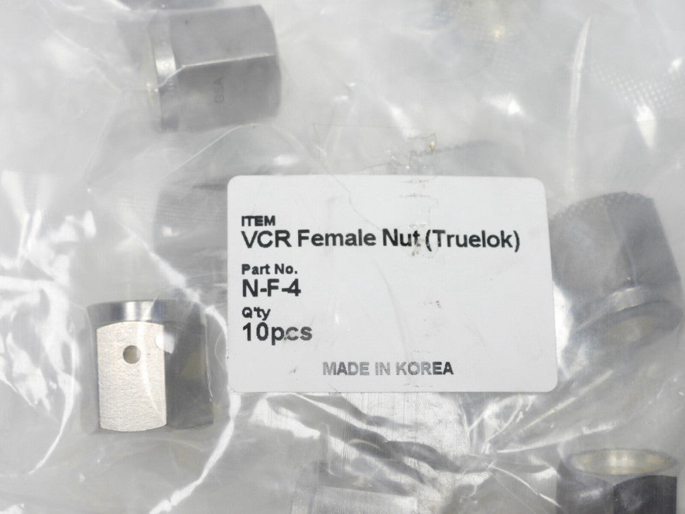 10pcs VCR Female Nut Truelok Style N-F-4, 1/4" Face Seal Size, 3/4" Hex, 316L St