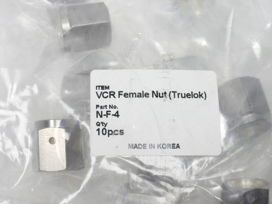 10pcs VCR Female Nut Truelok Style N-F-4, 1/4" Face Seal Size, 3/4" Hex, 316L St