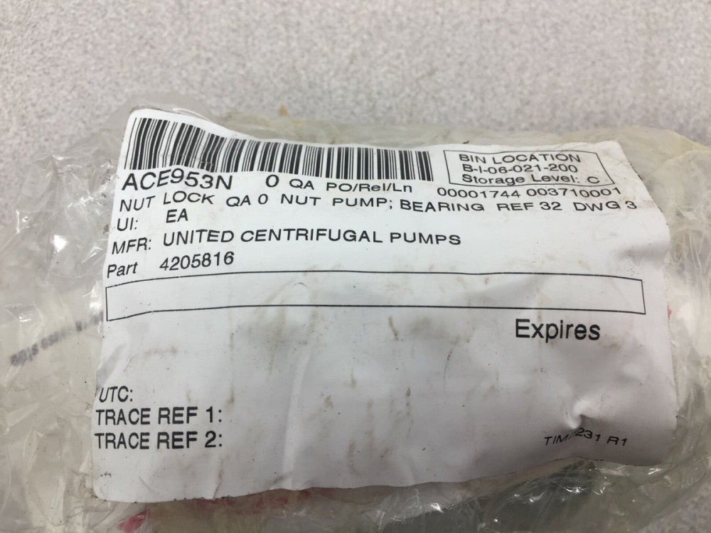 NEW NO BOX UNITED CENTRIFUGAL PUMP LOCK NUT PUMP BEARING 4205816  /  GI3G1459