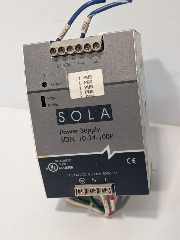 SOLA SDN10-24-100P power supply, 24VDC, 10A, SDN 10-24-100P