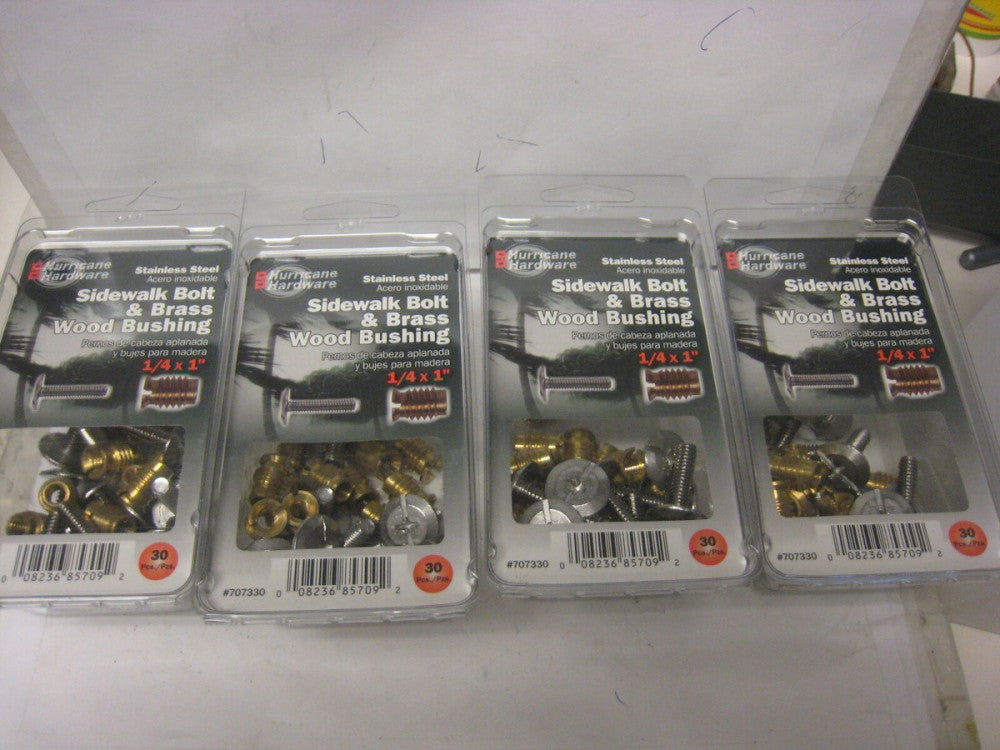 4 pkHillman Sidewalk Bolt & Brass Wood Bushing 1/4 x 1"  #707330 120 pcs 60 & 60