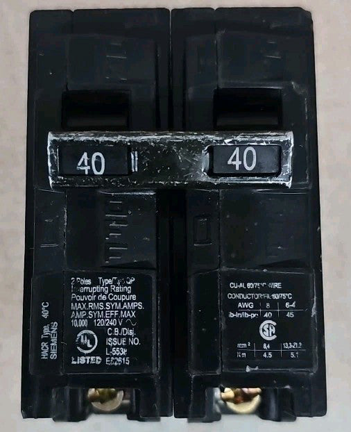 Siemens Q240 2 Pole 40 Amp 120/240VAC Circuit Breaker Type QP240 NTO