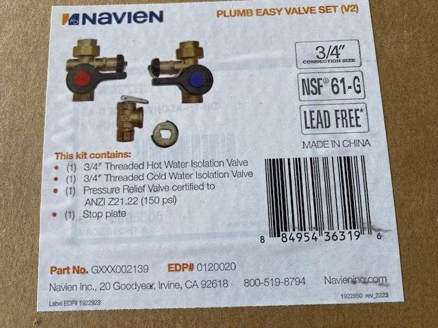 Navien Water Heater Plumb Easy Valve 3/4" GXXX002139 Lead Free NSF 61-G 150 PSI