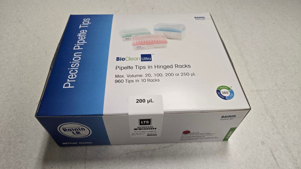 Rainin BioClean LTS Pipette Tips, 200uL, 10 Racks 96 tips each, part 30389240