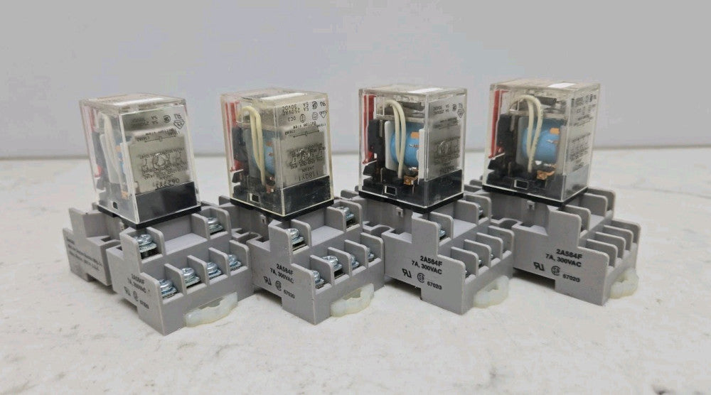4 Pack Omron MY4 Relay 24 Vdc With Dayton 2A584F Socket Base 14 Pin 7A 300 Vac