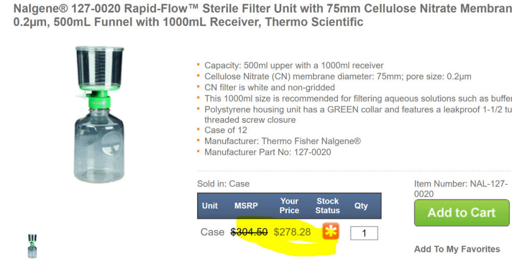 Thermo Scientific Nalgene 127-0020 Filter Units, Gridded 0.2um CN, 1000 mL [B6S2