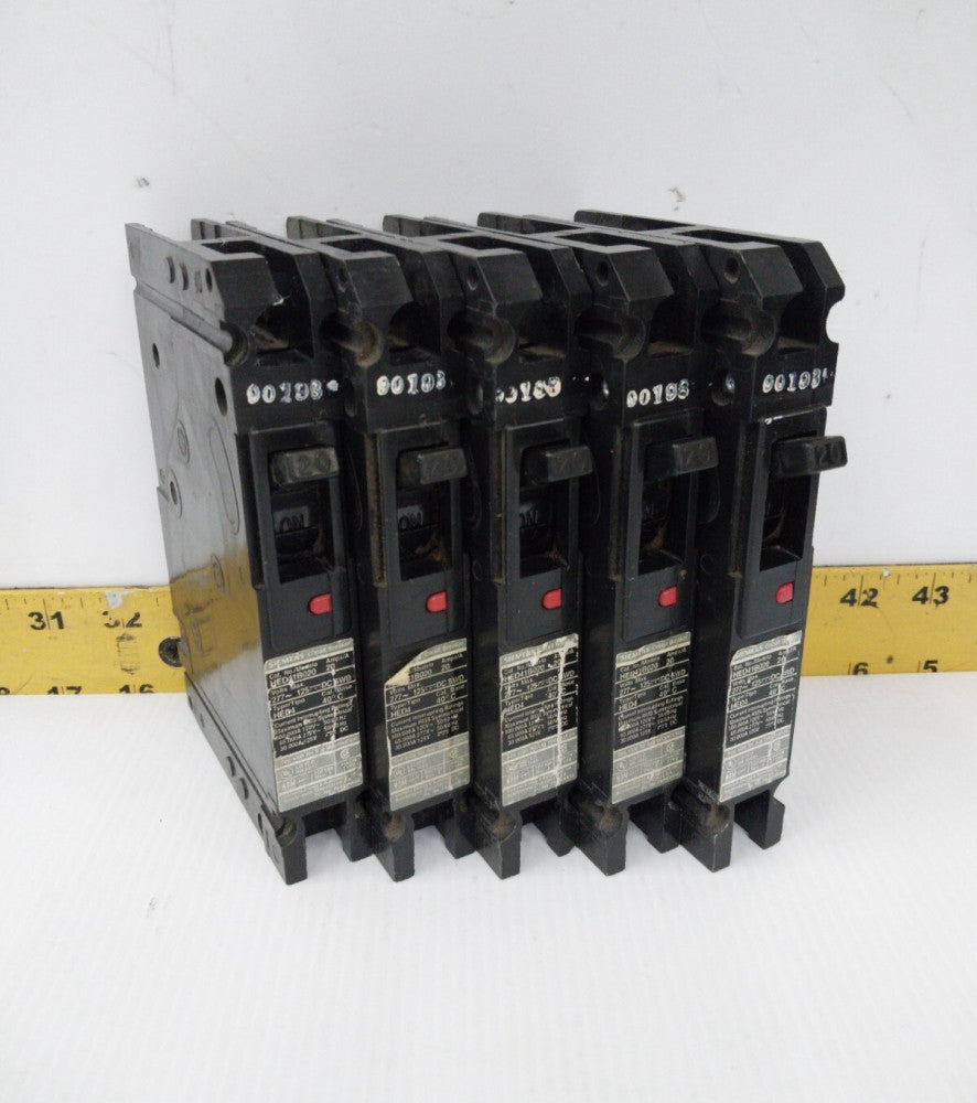 5) SIEMENS 20 AMP CIRCUIT BREAKER 277 VAC / 125 VDC 1 POLE  HED41B020  LOT OF 5