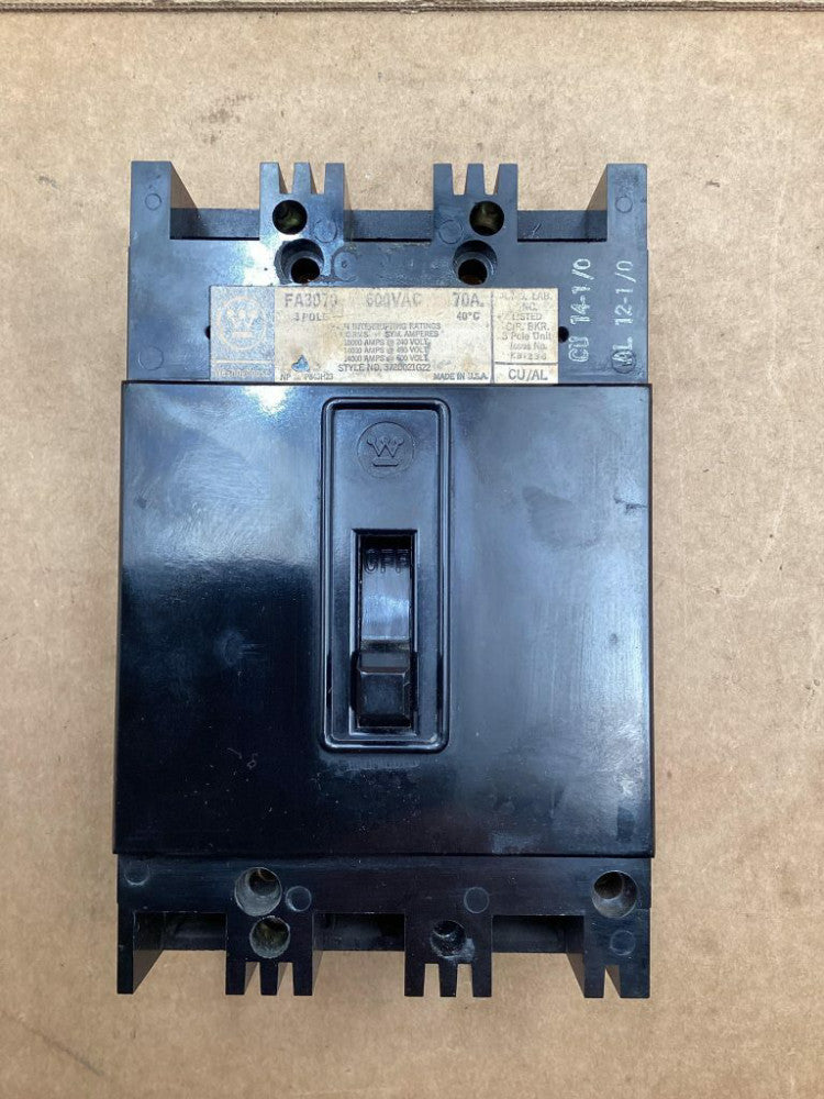 Westinghouse FA3070 3 Pole 600V/70A Breaker