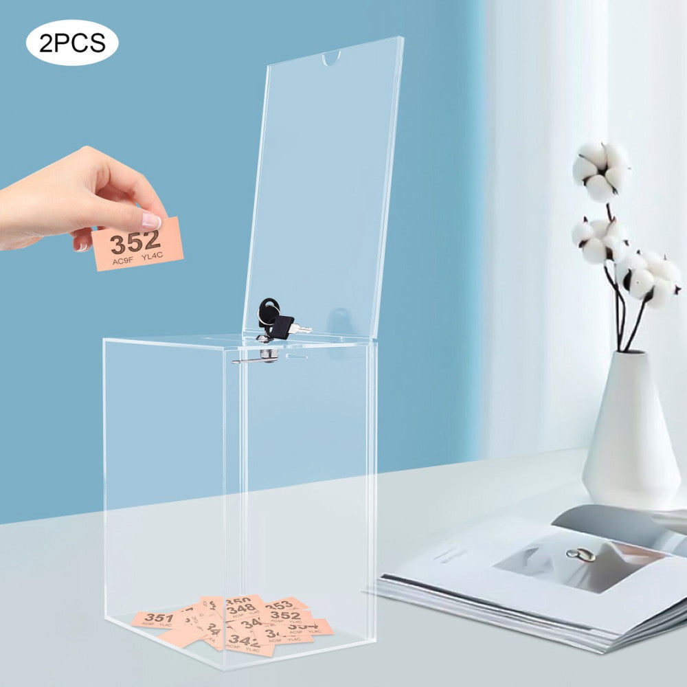 2PCS Acrylic Donation Box Suggestion Box Ballot Box with Key and Lock