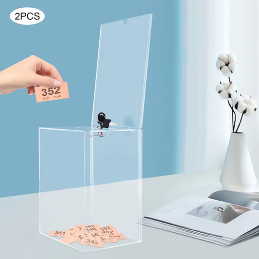 2PCS Acrylic Donation Box Suggestion Box Ballot Box with Key and Lock