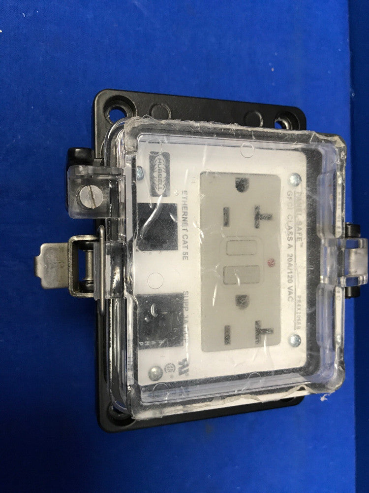 HUBBELL PR4X205EB Cat 5e Ethernet, 20A 120V GFCI Recpetacle, 3A Circuit Breaker
