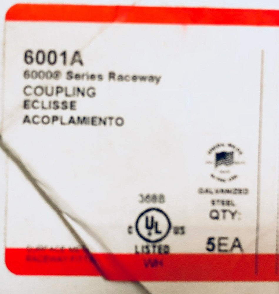 6001A Wiremold (BOX OF 5) 6000 Series Raceway Coupling (NEW)