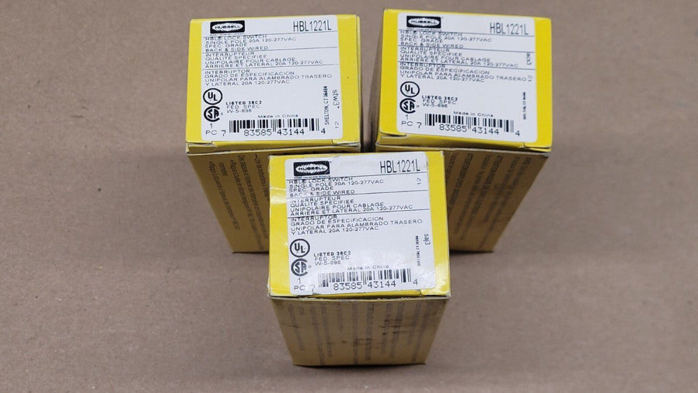 Lot of 3 Hubbell HBL1221L Lock Switches 1P 20A 120-277VAC