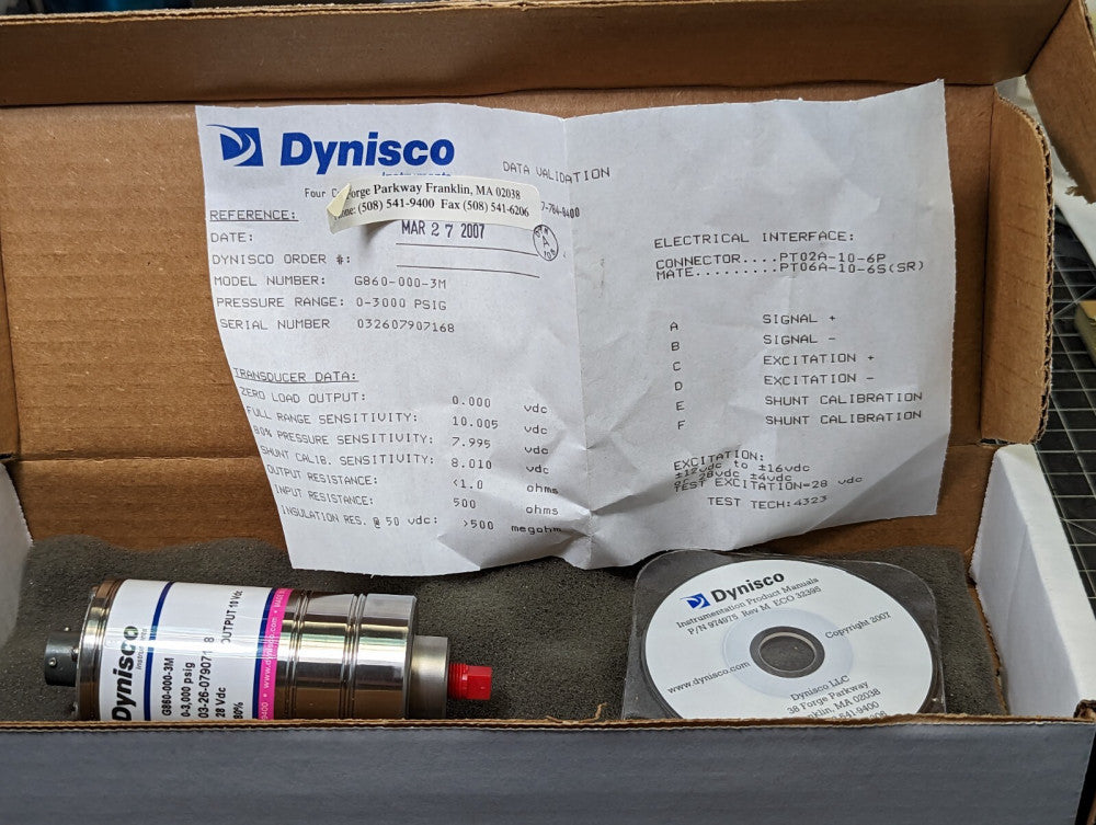 G860 Dynisco General Purpose Pressure Sensor Transducer NEW  Calibration [RSOF#2