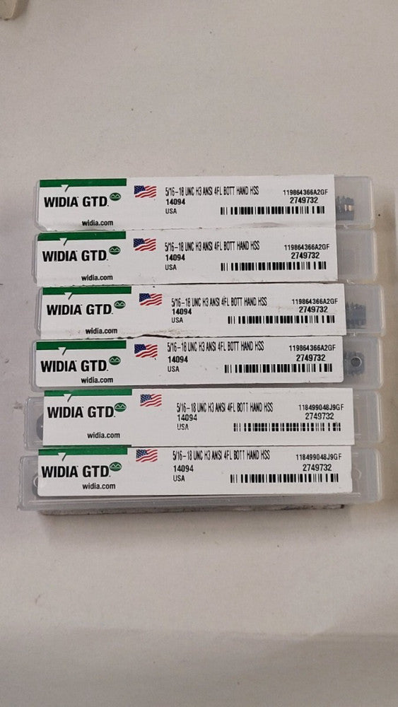 New Lot Of 6 Widia 14094 5/16-18 Bottoming Hand Taps 4 Flute HSS