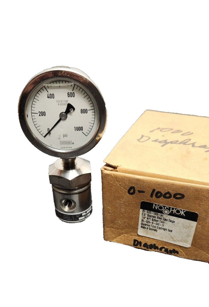Noshok 25-500-1000 PSI Diaphragm Seal 1/4" NPT SS Case Gauge 25-02S-S-04S-1F
